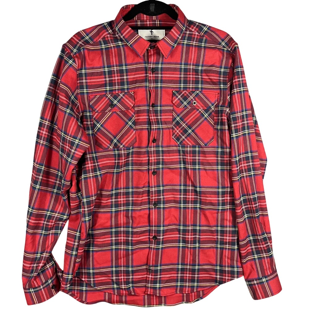 Father Sons Shacket Block Shirt Mens L Red Plaid Tartan Button Down FS1036B‎